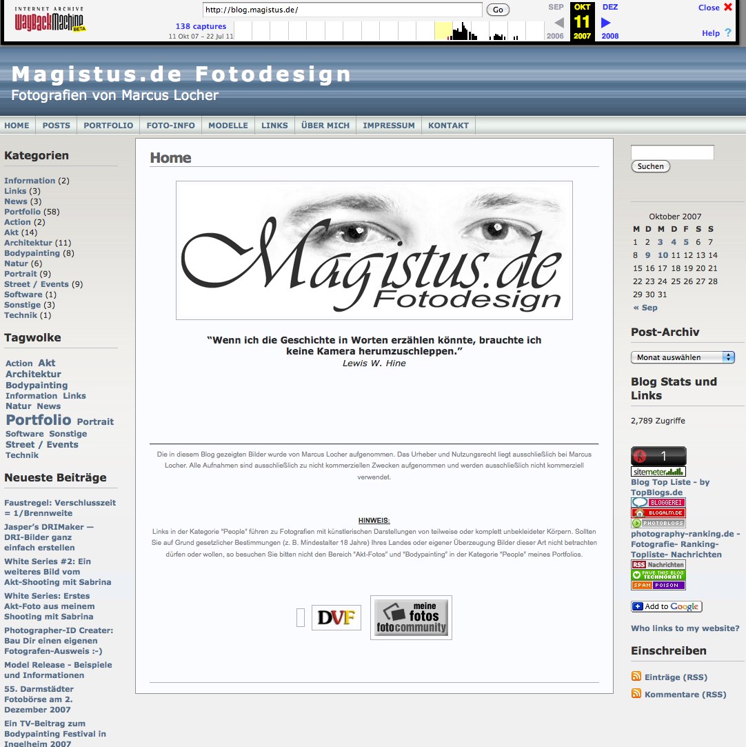 WayBackMachine - so sah blog.magistus.de ganz am Anfang aus - Screenshot