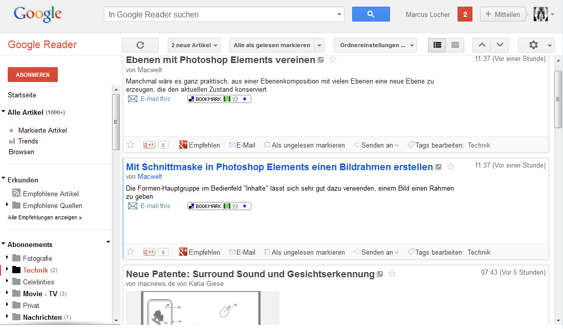 Google Reader Screenshot