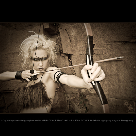 Hunting Amazon - Outdoor Action Photoshooting with tough and cool styled model hunting with a bow - © by Magistus