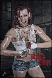 Blood Fight - Erotic Crazy Girlfight Shooting with a insane model posing with bloody fists in a dirty wet ripped off tank top showing her boobs wearing short tight jeans hot pants. - © by Magistus