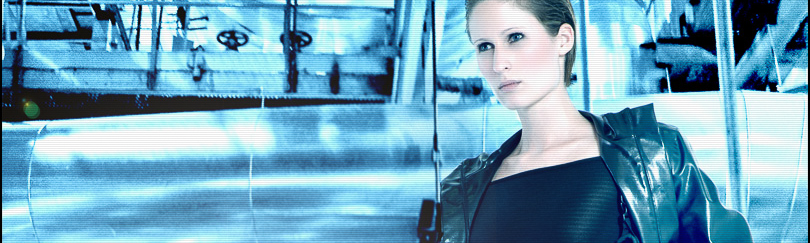 Neo Fighter - Sexy Fightergirl Composing with super hot girl in black leggins wearing a tight top and a black leather jeacket with a samurai sword in her hands. - Artwork © by Magistus - Background © by Andrei Merkulov - Fotolia.com