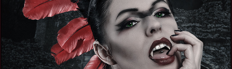 Dark Seduction - Vampire Composing with fantastic model styled as a vampire in a dark setting. - Composing & Portrait © by Magistus - Background by *E-dina - DeviantArt: http://fav.me/d39tls5