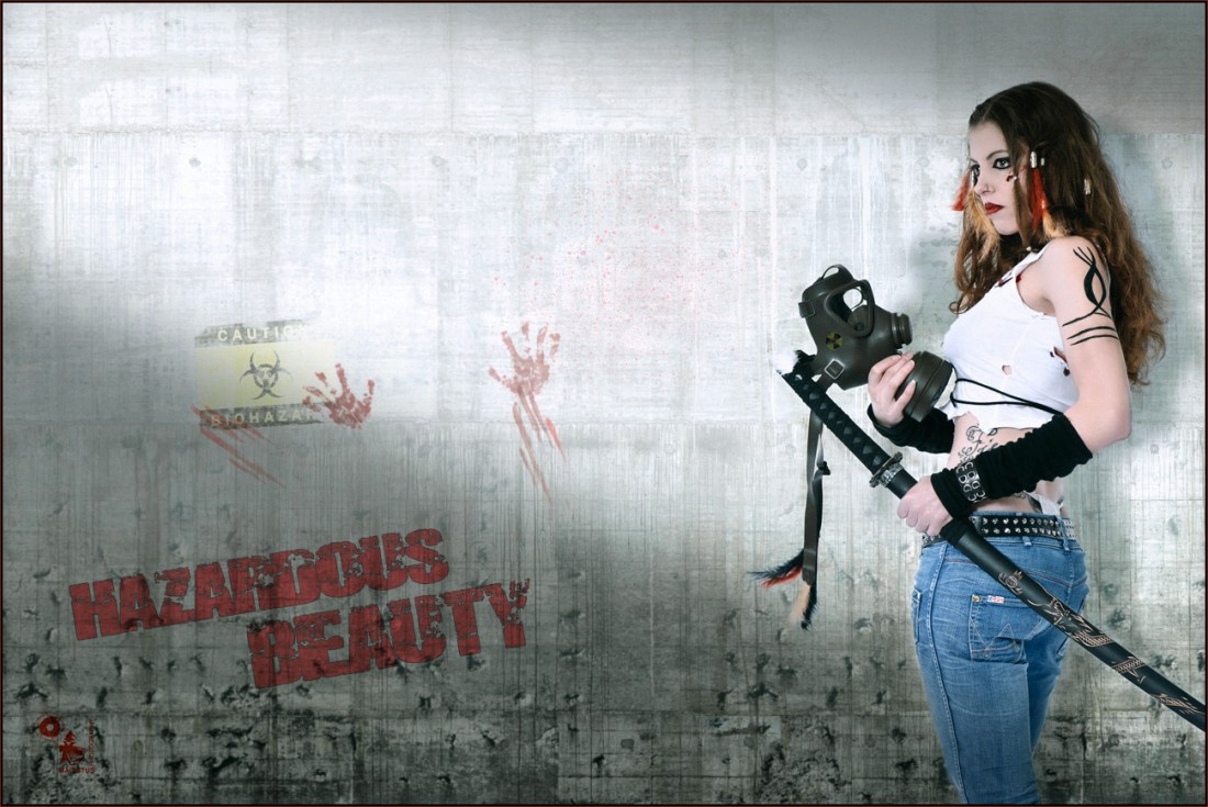Hazardous Beauty - Dark Future Fightergirl Composing with sexy jeans girl with a gas mask and a sword - © by Magistus