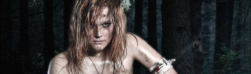 Resting Fighter - Erotic Army Fightergirl Series with a girl resting in the woods wearing camouflage pants and a tiny top with dirt and mud all over her half naked body. - © by Magistus