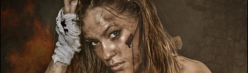 Battlefield Rest - Sexy Fightergirl Dirtylook Photoshoot - Composing © by Magistus - Background by BrownzArt http://brownzart.wordpress.com