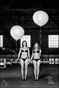 White Balloons - Girl-Girl Lingerie Shooting onLocation with two fantastic model with big white helium ballons in a parking garage - © by Magistus