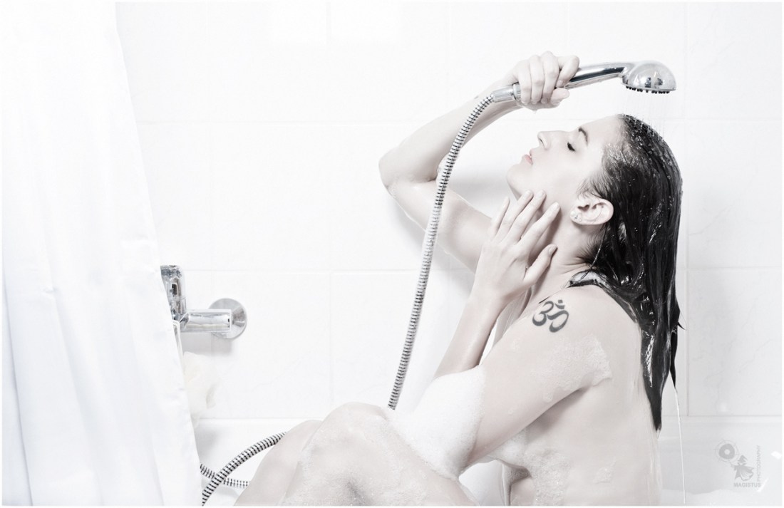 White Shower - Nude Art Photography with a fantastic model having a shower naked in the bathtub - © by Magistus