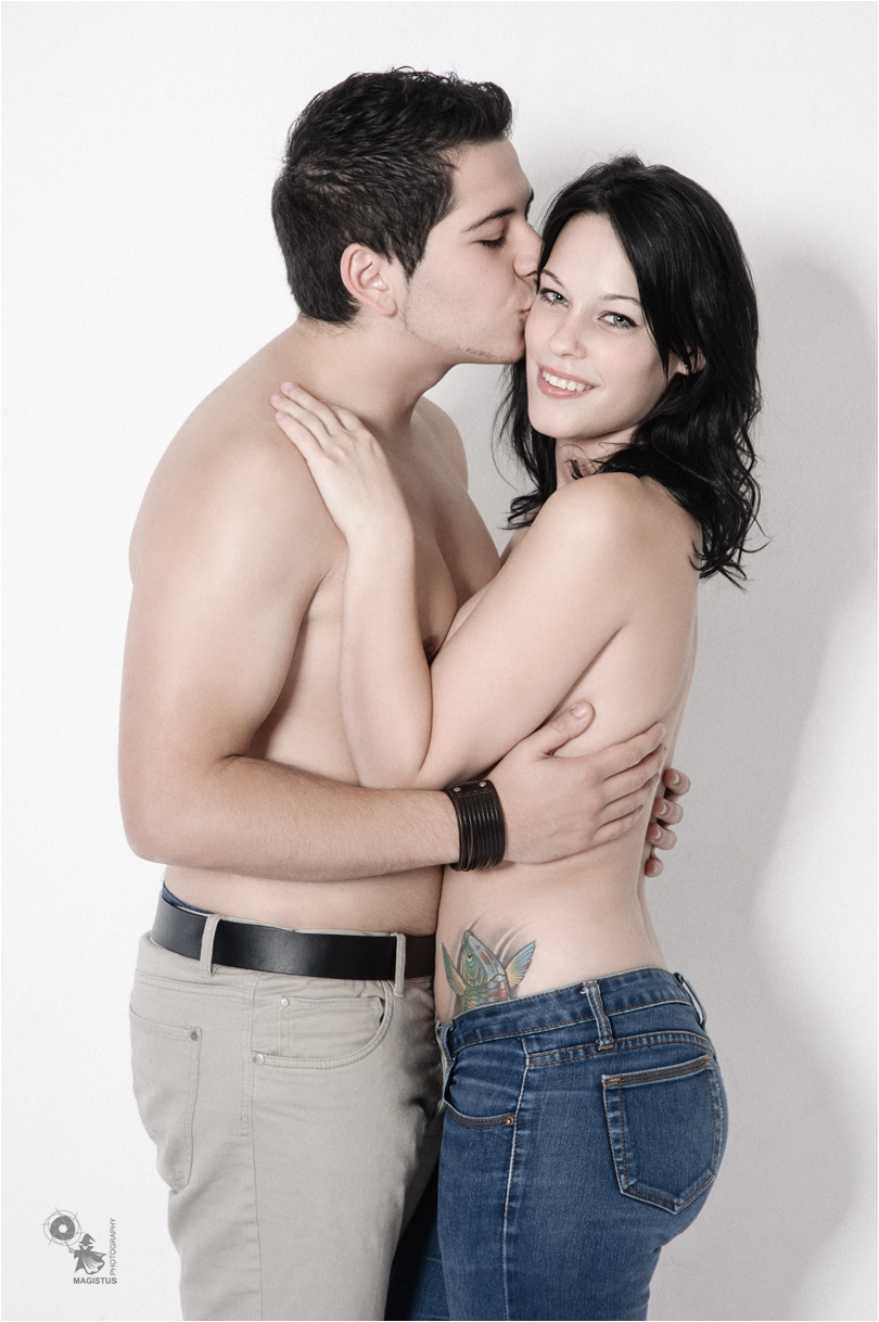 Sweet Love - Beautiful Jeans Nude Shooting with a sexy topless girl in jeans and her Boyfriend kissing her. - © by Magistus