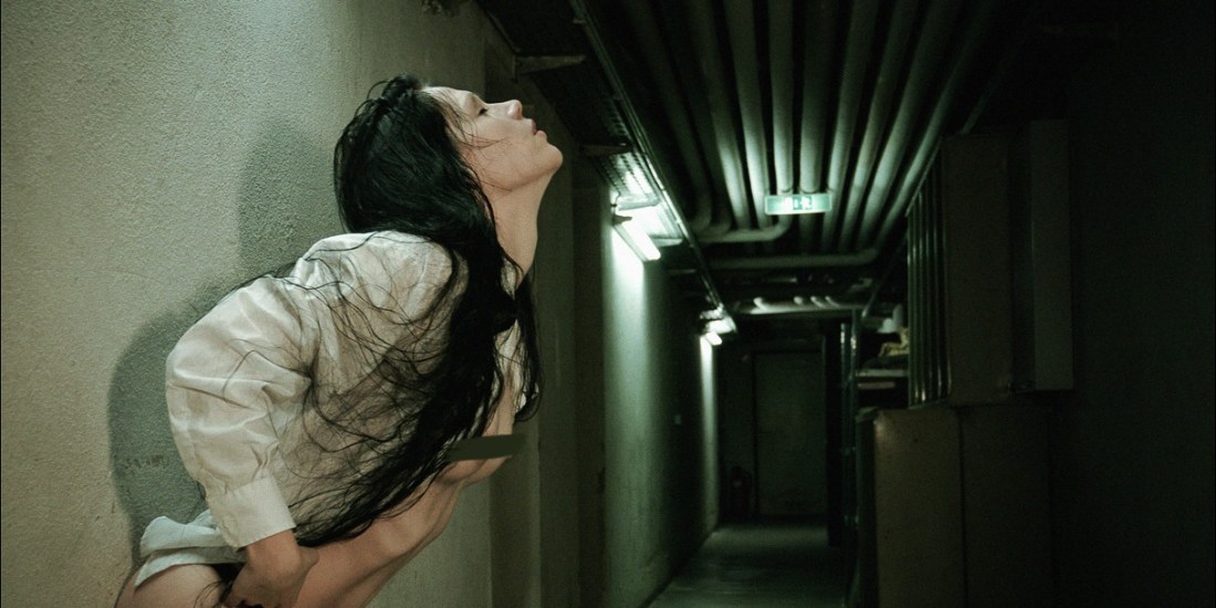 The Exit - Erotic Art Available Light Photoshoot with fantastic model posing topless in a dark floor - © by Magistus