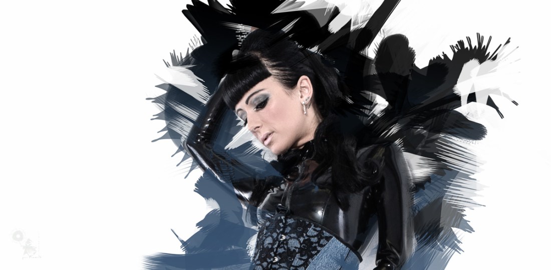 Fetish Art - Experimental Photoshop Art with fantastic model in a sexy latex jeans dress presented with photoshop brush strokes - © by MagistusFoto
