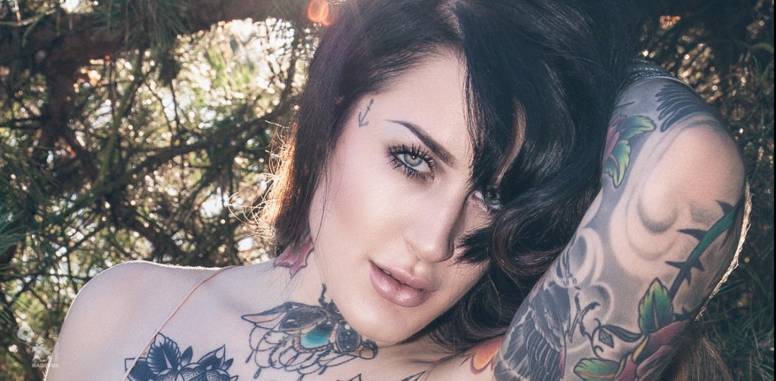 Jeans N Tattoos - Sexy Portrait Outdoor Photoshoot with model Celina Blanchette showing a big cleavage - © by Magistus