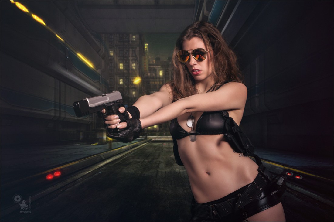 Future Cop Girl - Sexy Action Composing with hot bikini cop girl with gun in her hands - © by Magistus