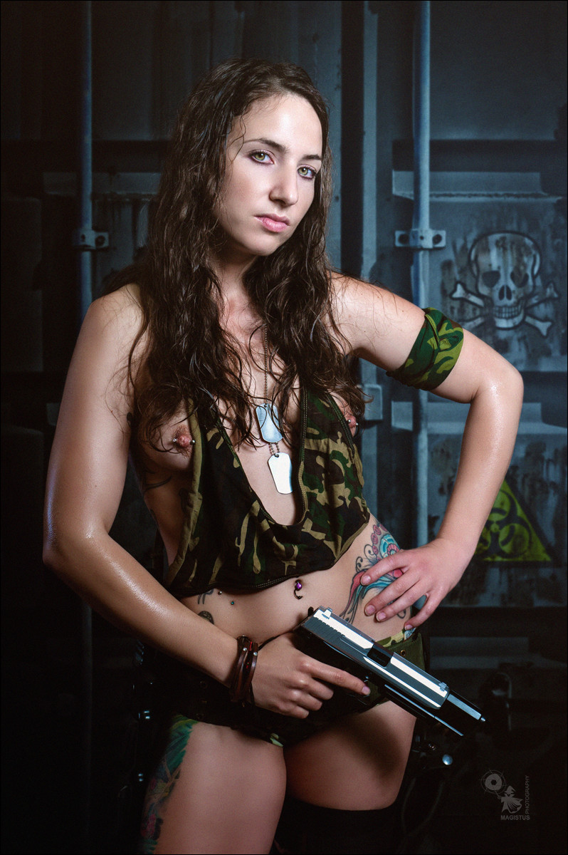 Sexy Army Girl - Topless Girlfight Photo with sexy girl with a gun posing topless - © by Magistus