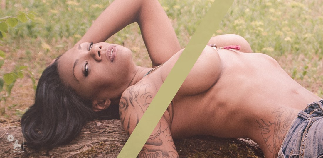 Topless Summer - Hot & Sexy Poison Ivy posing topless in jeans hotpants showing her naked big boobs in nature - © by Magistus