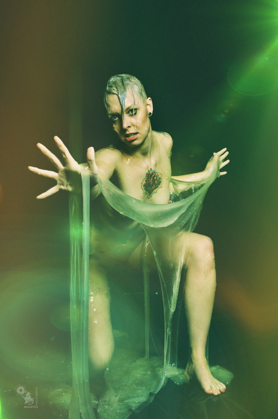 Alien Essence No. 1 - Sexy Messy Nude Erotic Slime Picture with fantastic model posing naked covered in green alien mess. - © by Magistus