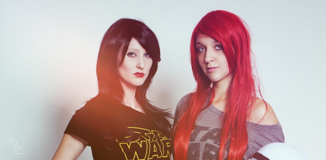 Nerdy Girl - Sexy Nerd Girls in Star Wars Shirts with Storm Troopers Helmet and Light Sword - © by Magistus