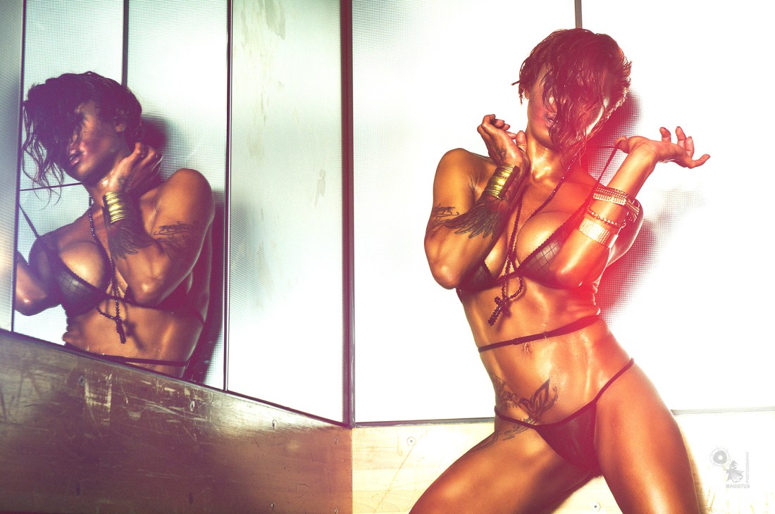 Erotic Light - Super hot and erotic performance by an awesome super sexy black model posing half naked in transparent lingerie edited with extreme light - © by Magistus