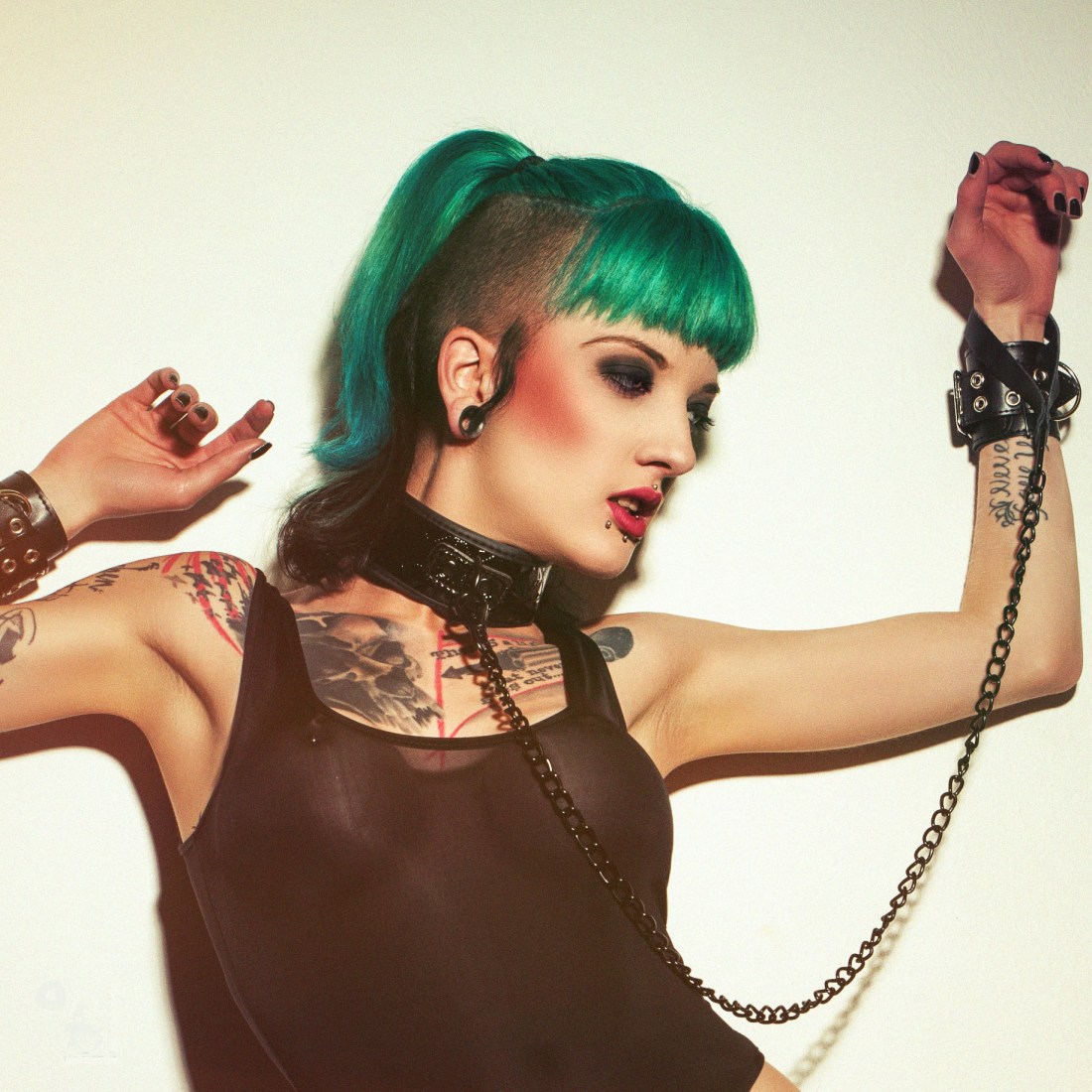 Transparent - NSFW erotic art picture with alternative model Intensivstat0n Prinzessin wearing a transparent super sexy body wearing dog collar showing her big boobs and pierced pussy. - © by Magistus