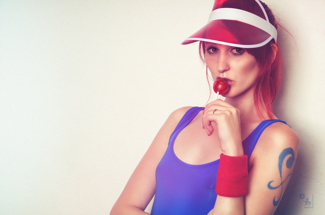 Lollipop Girl - Super sexy girl in half transparent lingerie and retro outfit is sucking a big lollipop - © by Magistus