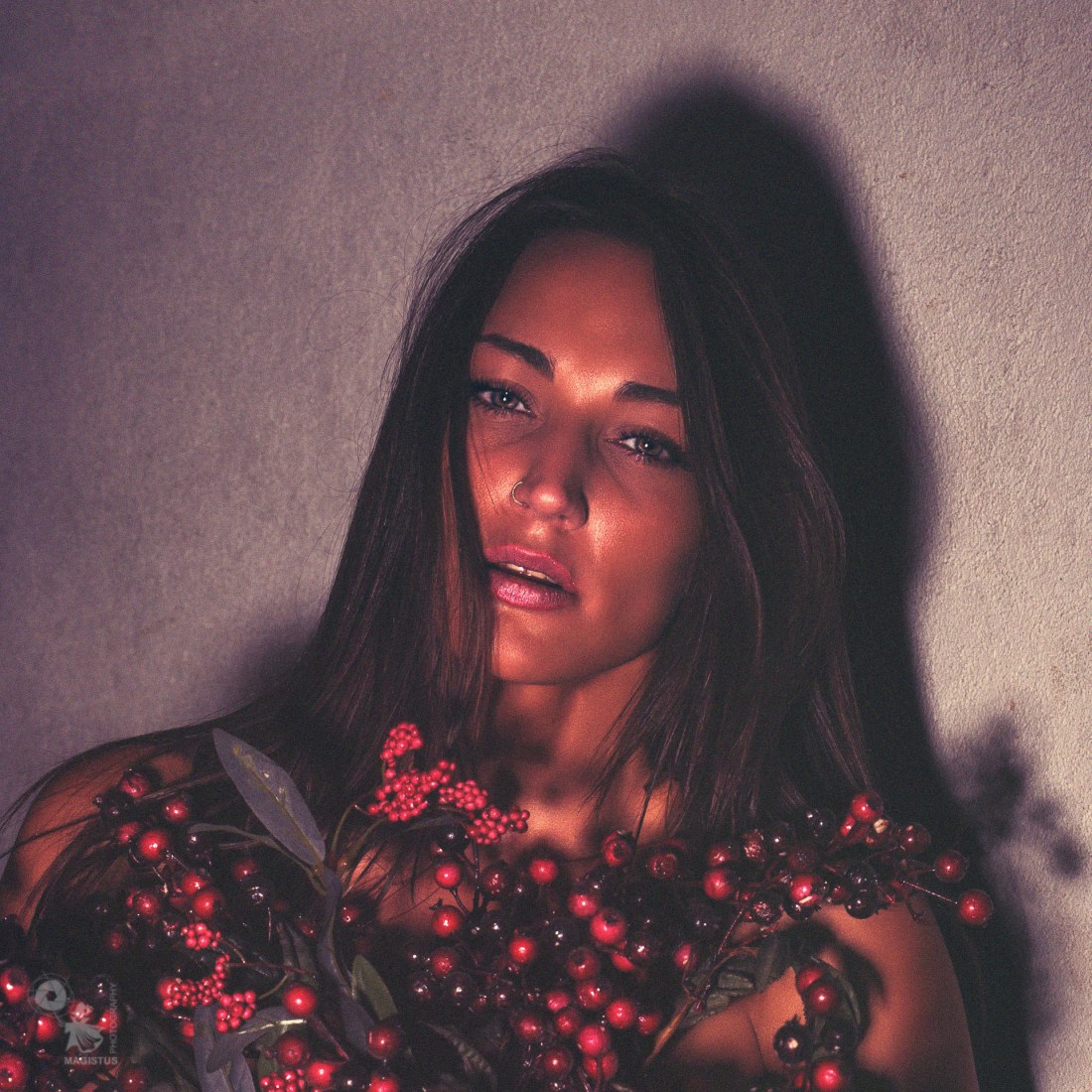 The Rose Hip - Fantastic nude art photo of a beautiful model posing naked with the rose hip. - © by Magistus