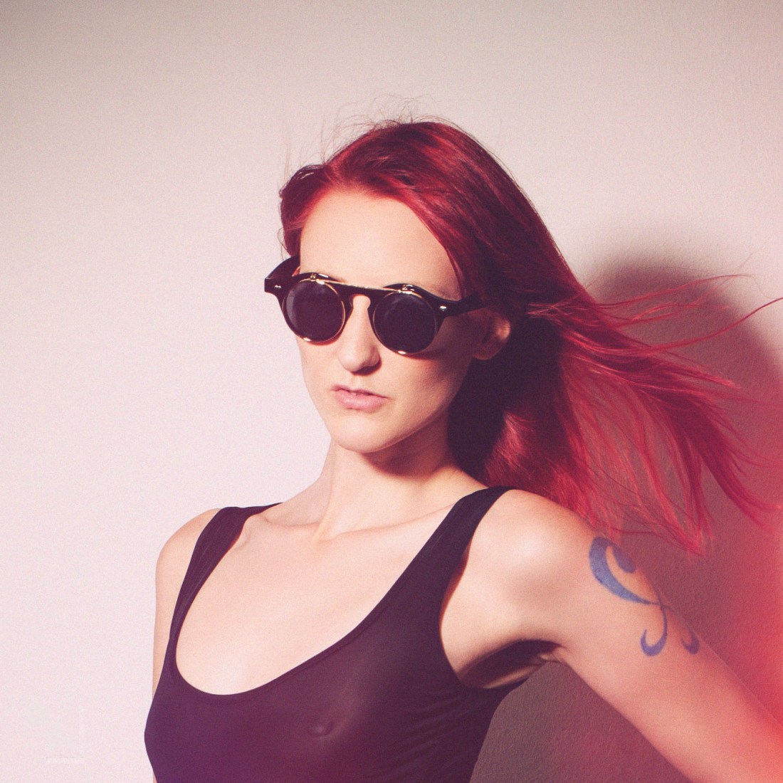 Hot Black Dress - fantastic model is wearing a super sexy and half transparent body showing her boobs and nipples. - © by Magistus